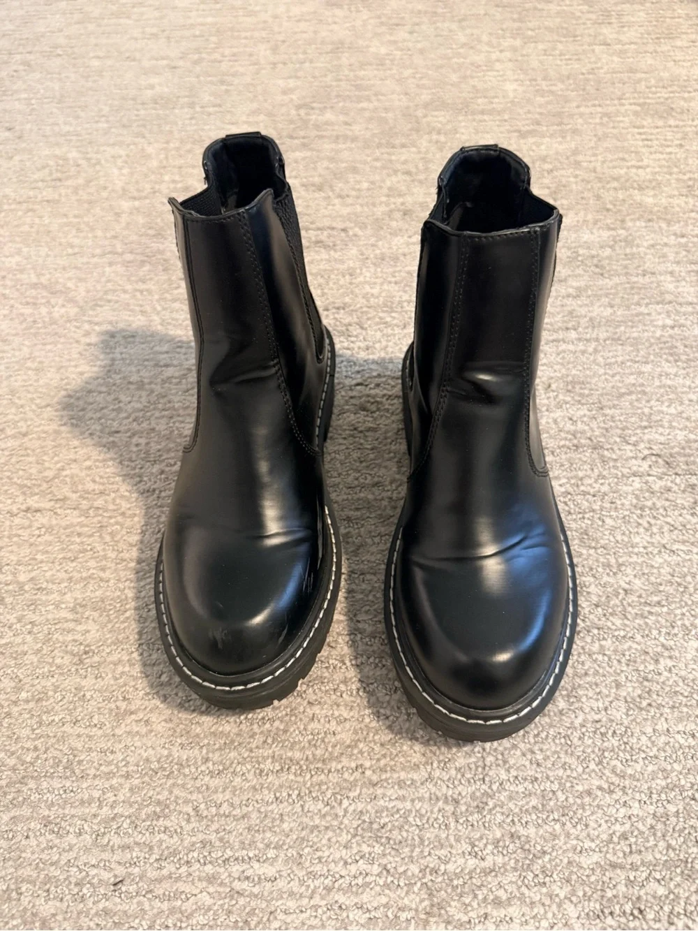 Black Chelsea Ankle Boots with Lug Sole - Women's